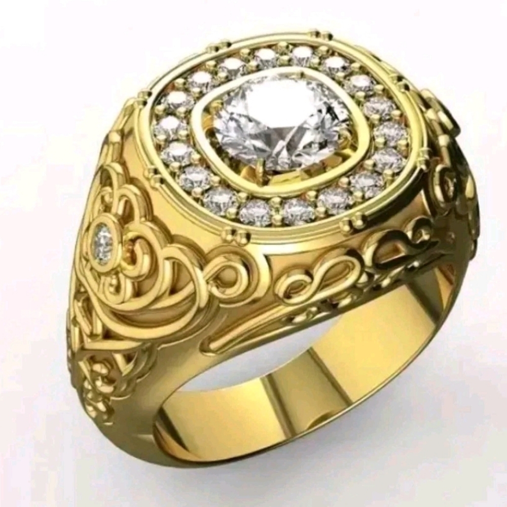 Men's 3CT Oval Cut Moissanaite BAND Dome Ring 14K Yellow Gold Plated Sz 10